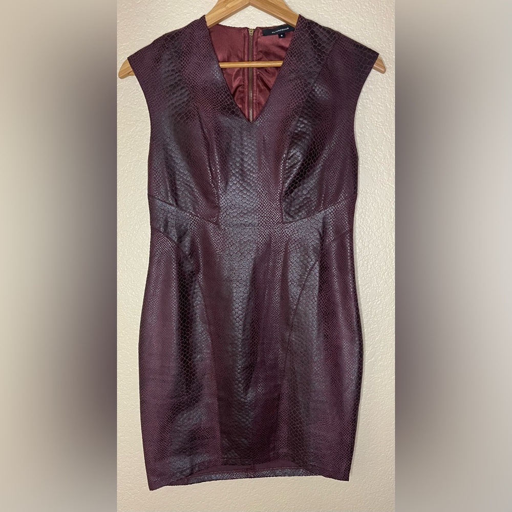Olivaceous Burgundy Asymmetrical Faux Snakeskin Dress Womens’s Size Small